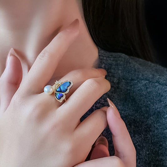 18K gold plated Open ring with sapphire glass stone with sparkling