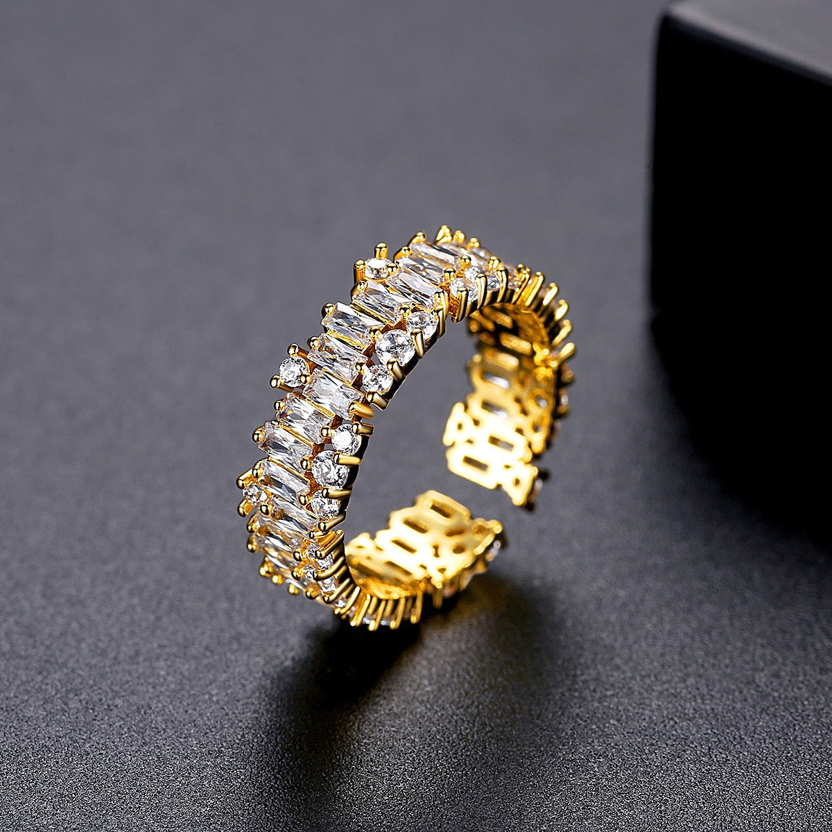 18K gold plated open ring with Simulated Diamond