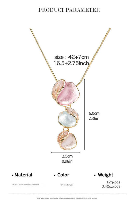 18K gold plated snake chain necklace with long floral oil painting pendant