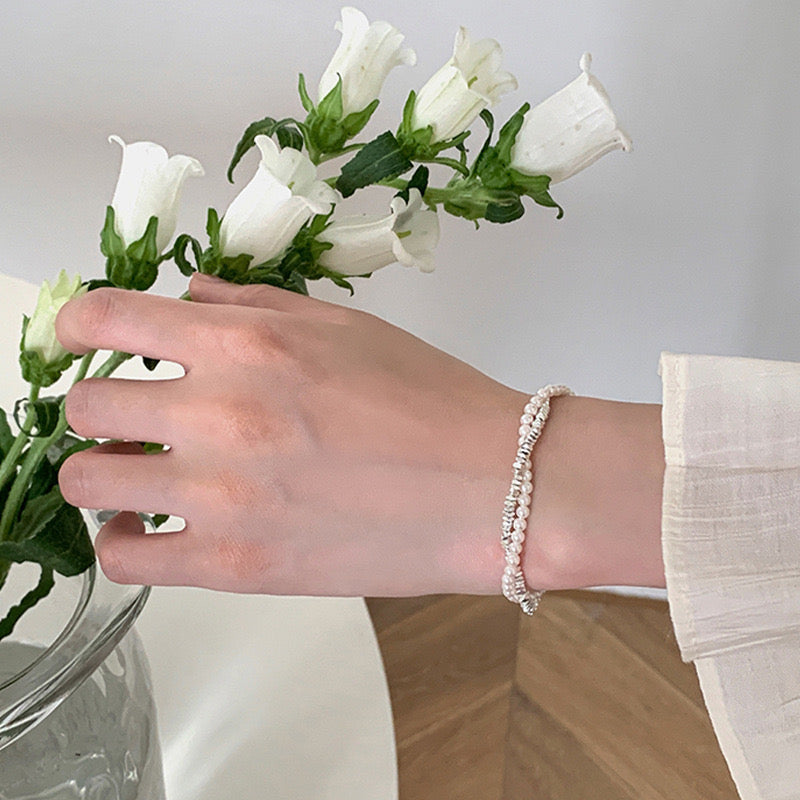 Twilight Twist - 14K silver plated double twisted chain necklace /bracelet with simulated pearls