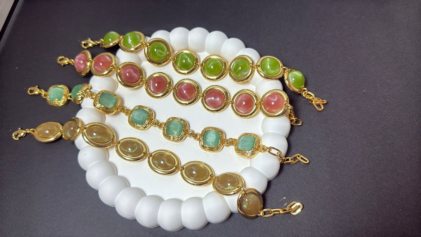 18K heavy gold plated vintage cat eye bracelet, Celeste Princess Collection