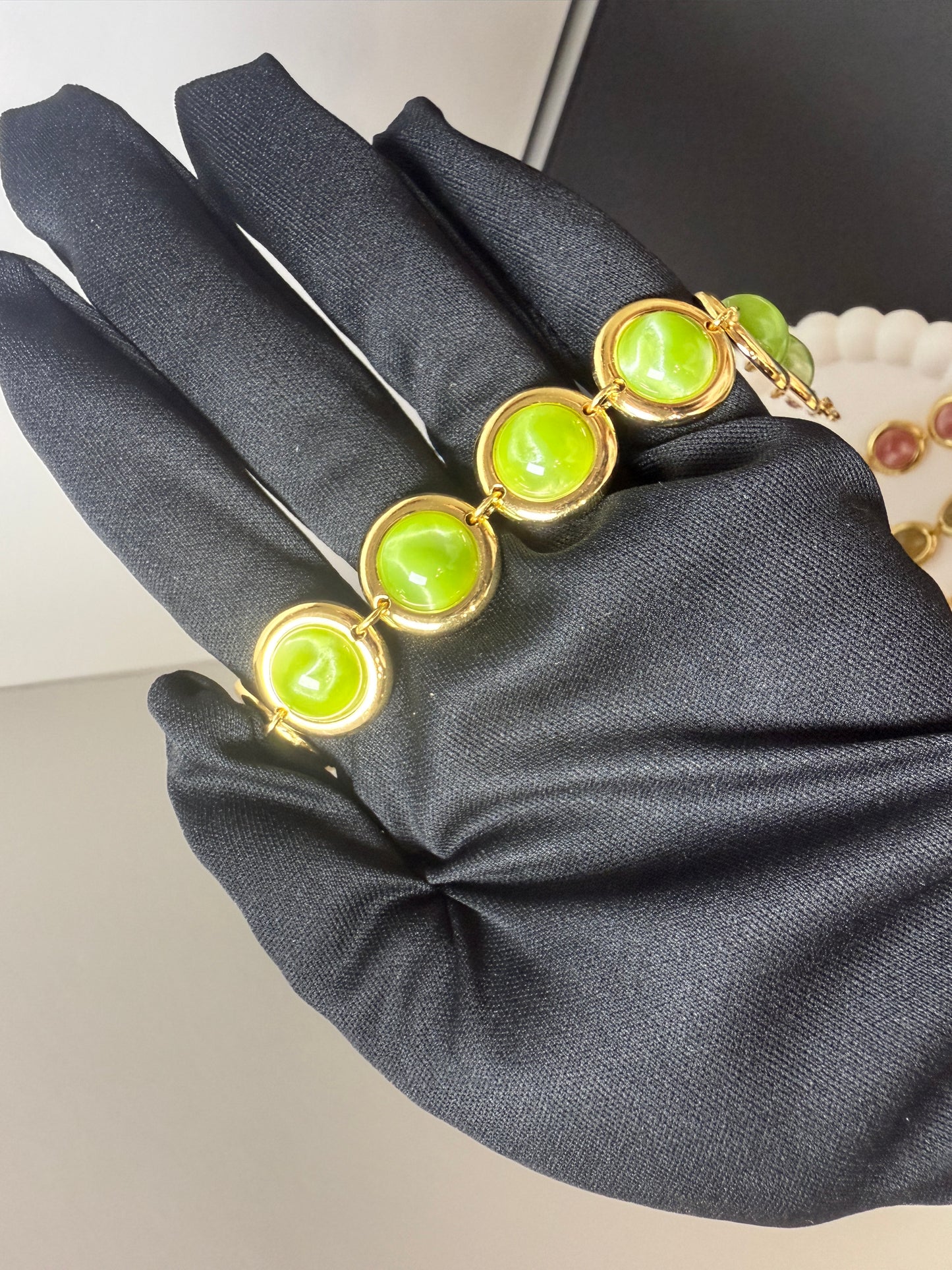18K heavy gold plated vintage cat eye bracelet, Celeste Princess Collection