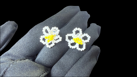 Summer colorful beaded woven hollow flower stud earrings, Twilight Bloom Series cute and elegant jewelry for women