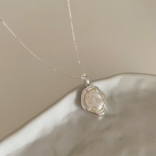 Organic Charm - 18K gold plated with irregular mother if pearl pendant on fine chain necklace