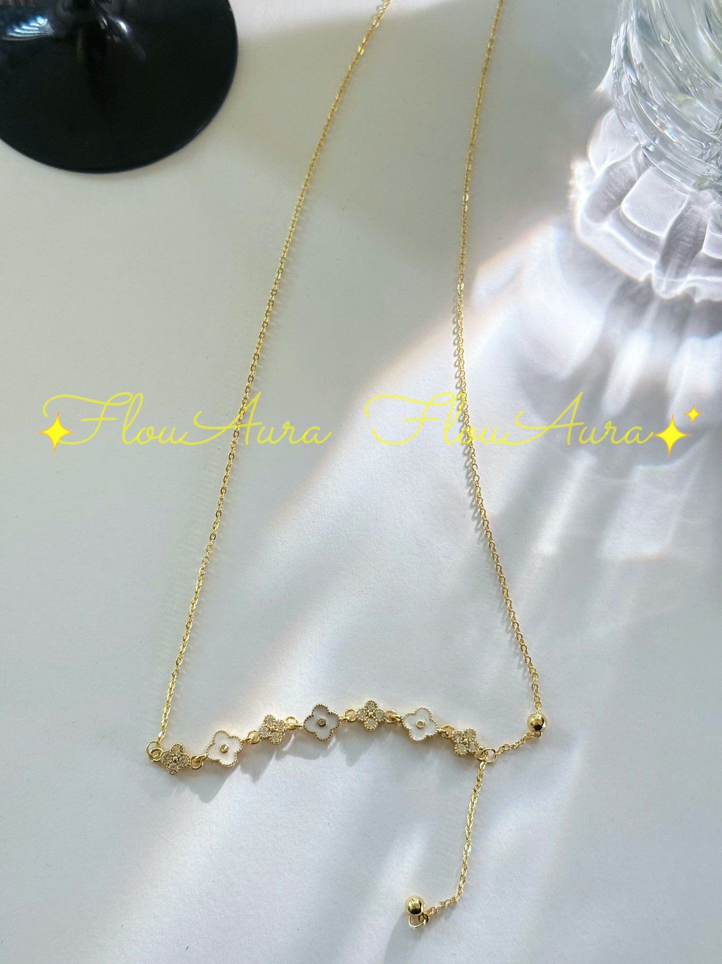 925 Sterling Silver micro bone Chain with four leaf clover charm necklace