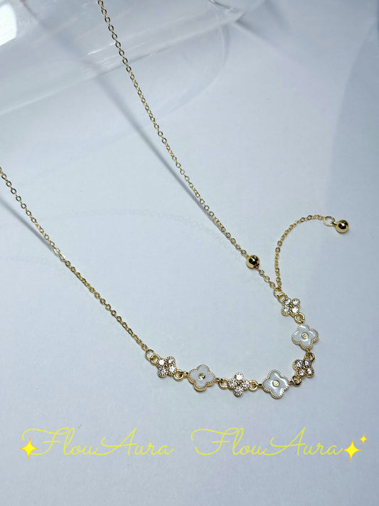 925 Sterling Silver micro bone Chain with four leaf clover charm necklace