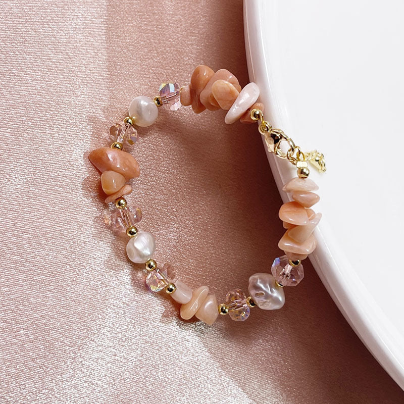 Pink Natural Stone & Fresher pearl Bracelet with 18K GOLD plated copper.