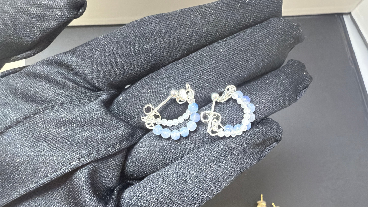 Double Layer Beaded Stud Earrings 18K Gold Plated 925 Sterling Silver, Hypoallergenic