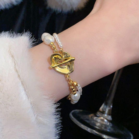 Golden Barroque Twist- Simulated Baroque pearl wrap bracelet with Ot CLASP