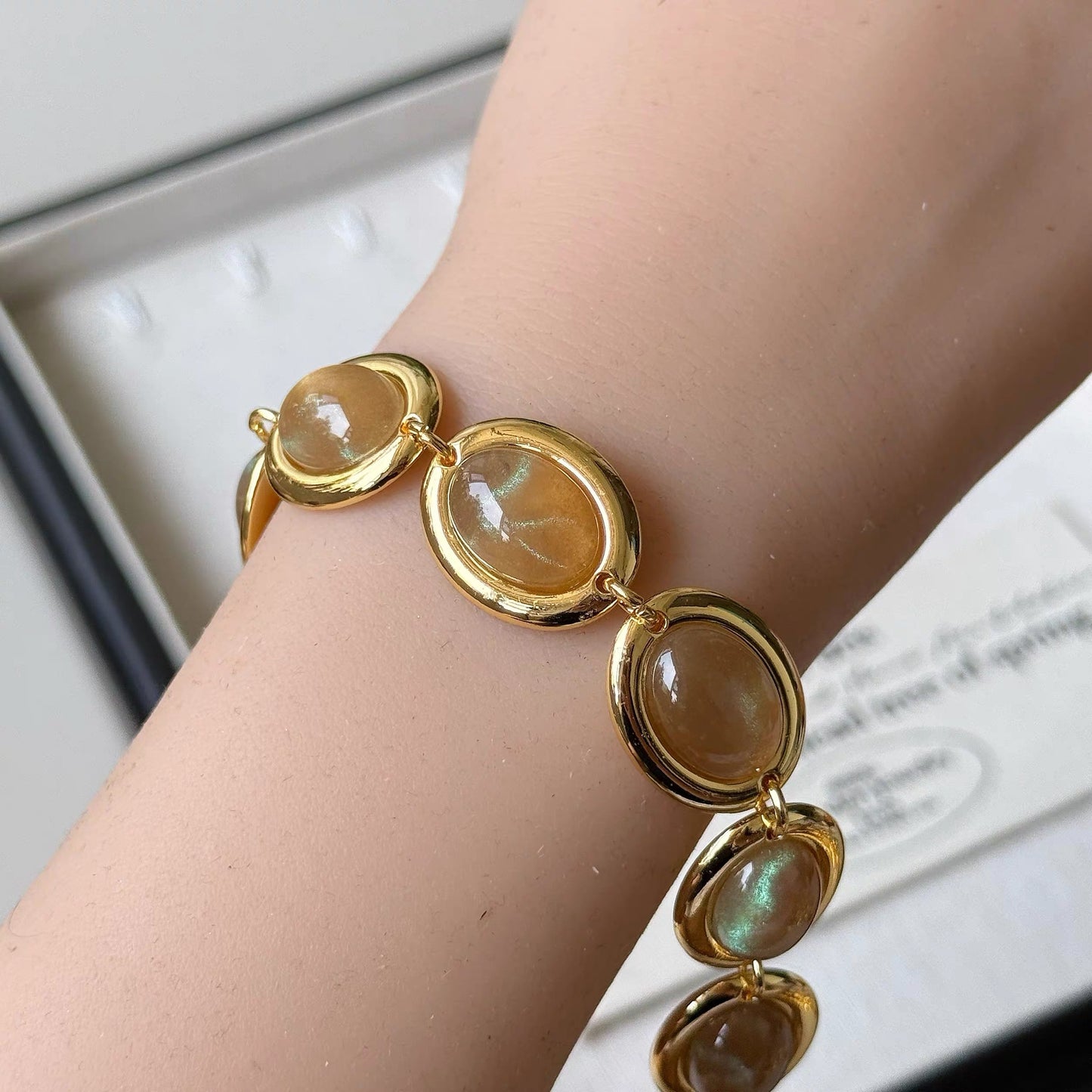 18K heavy gold plated vintage cat eye bracelet, Celeste Princess Collection