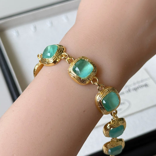 18K heavy gold plated vintage cat eye bracelet, Celeste Princess Collection