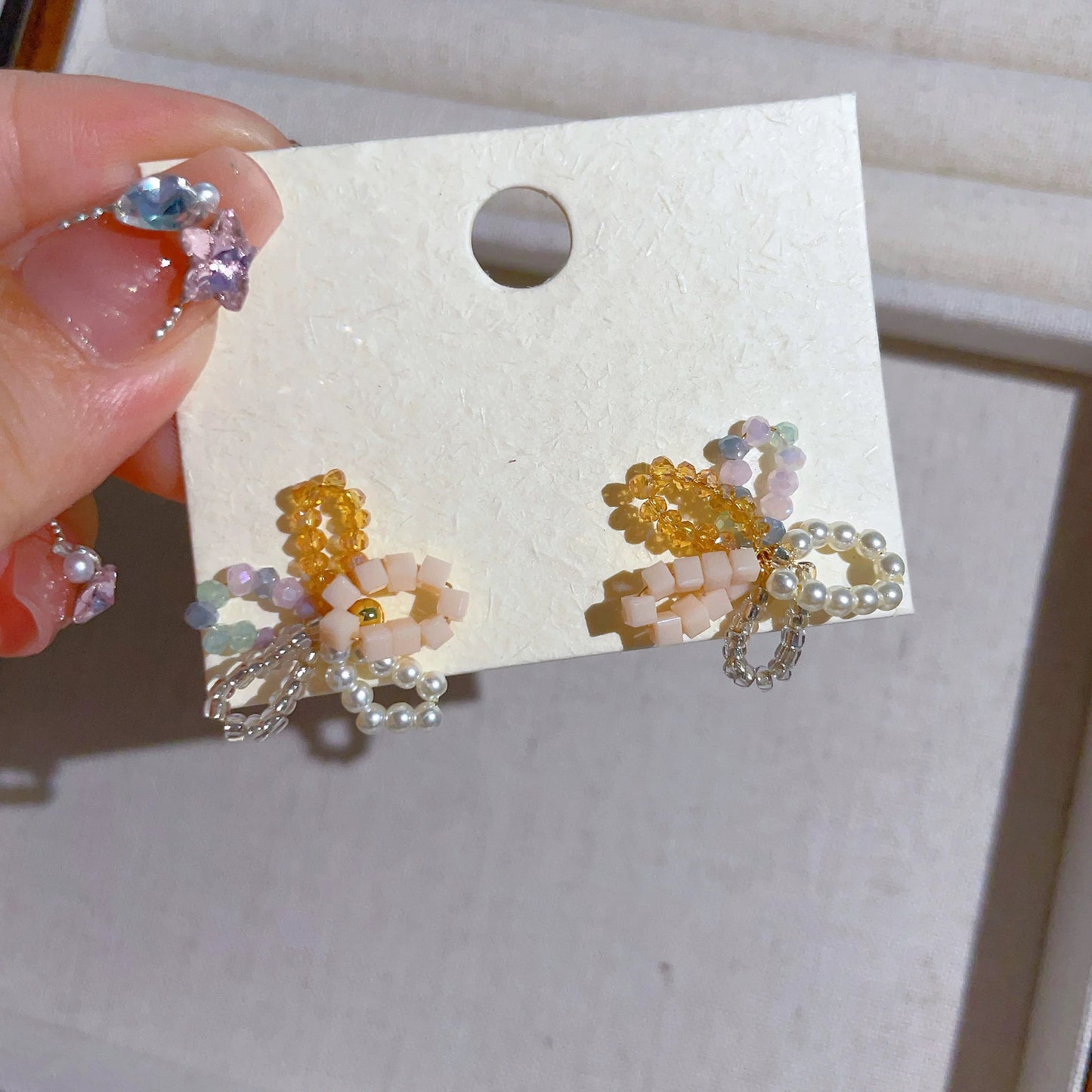 Handmade Beaded Flower Stud Earrings, 18K Gold Plated 925 Sterling Silver, Hypoallergenic Unique Elegant Jewelry for Women