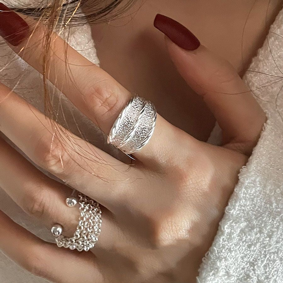 Minimal Link -set of 2 S925 silver rings with chain ring and thick ripple ring silver band