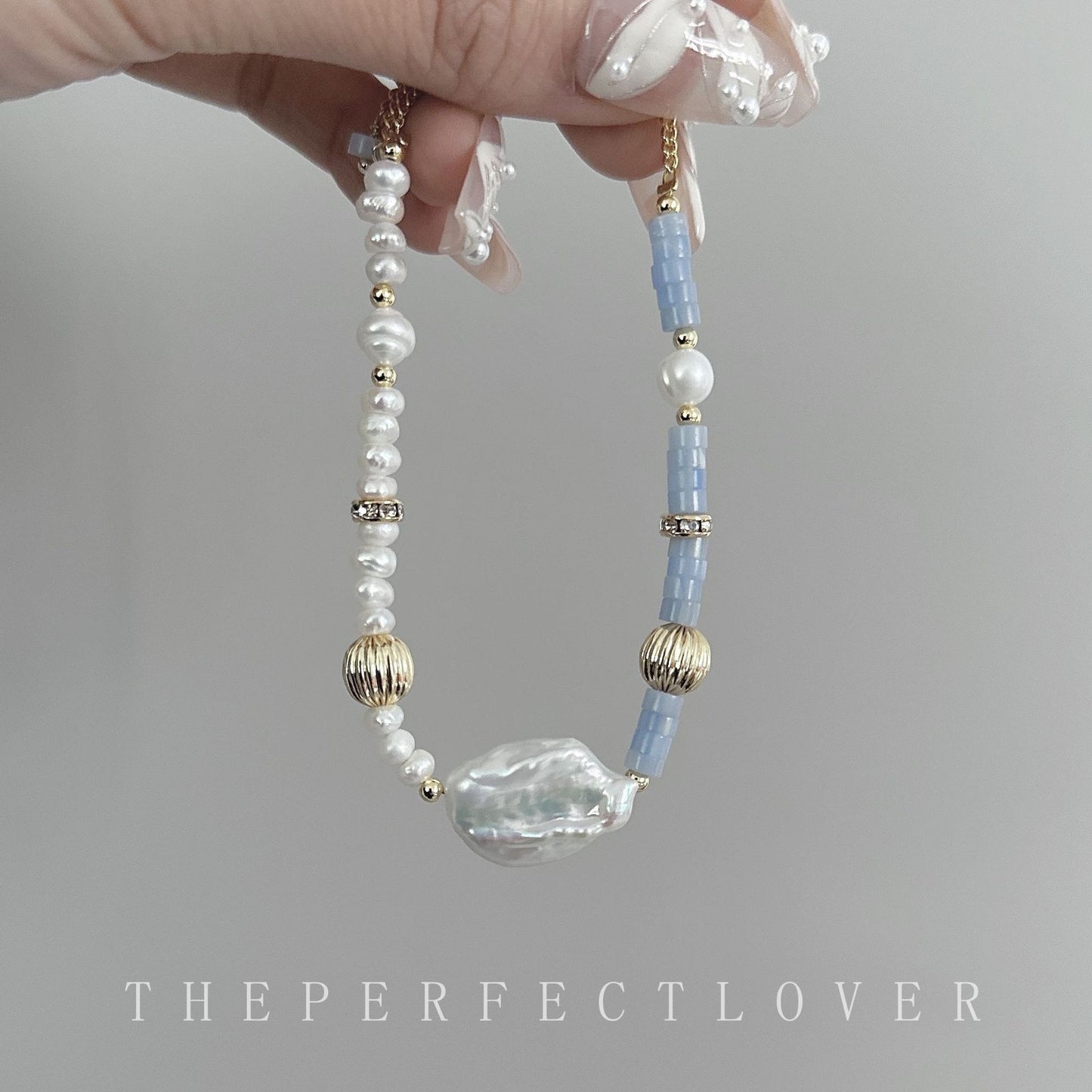 Women's Blue Natural Stone Baroque Freshwater Pearl Elegant Personalized Bracelet Gift