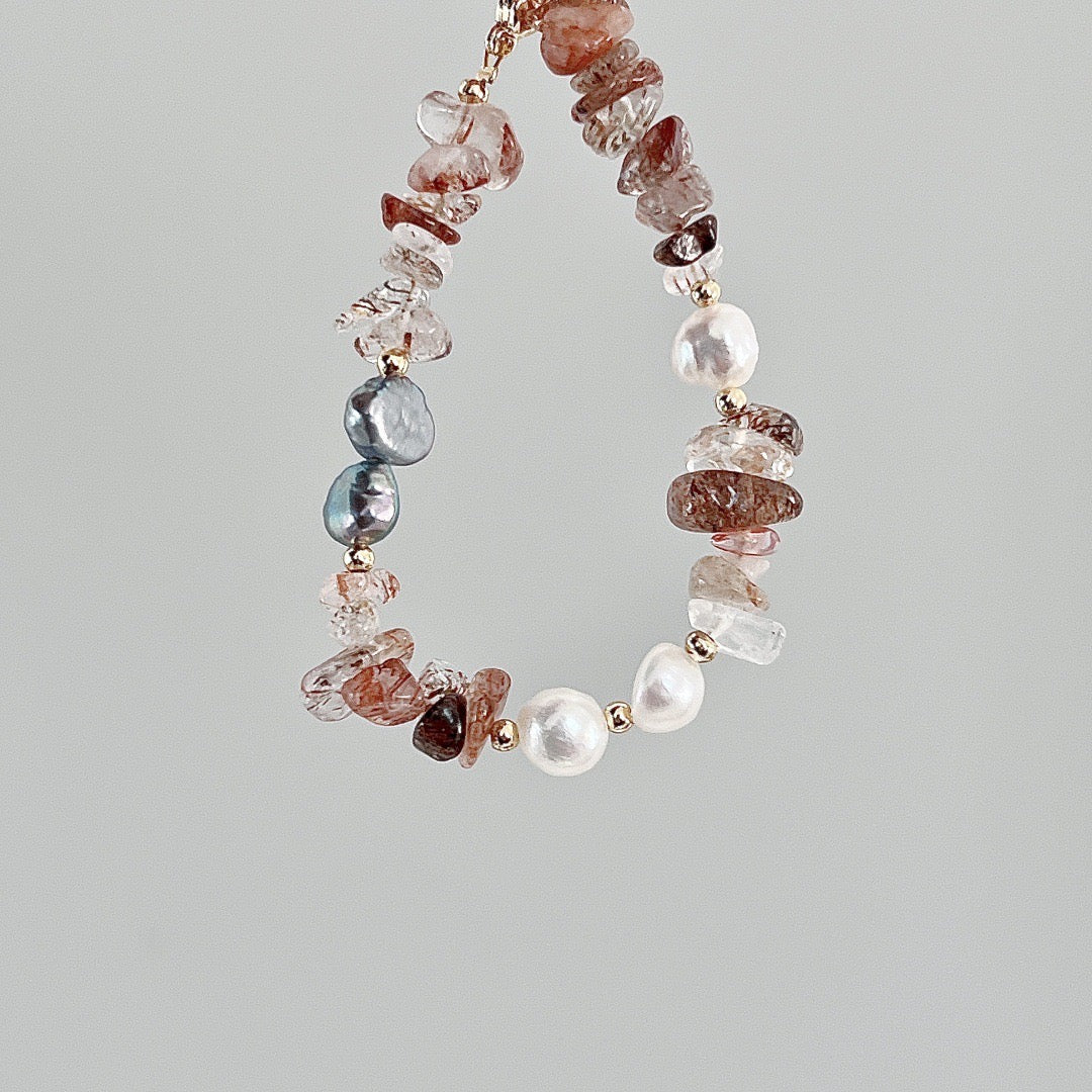 Women's Brown Natural Stone Crystal Irregular Freshwater Pearl Bracelet Gift