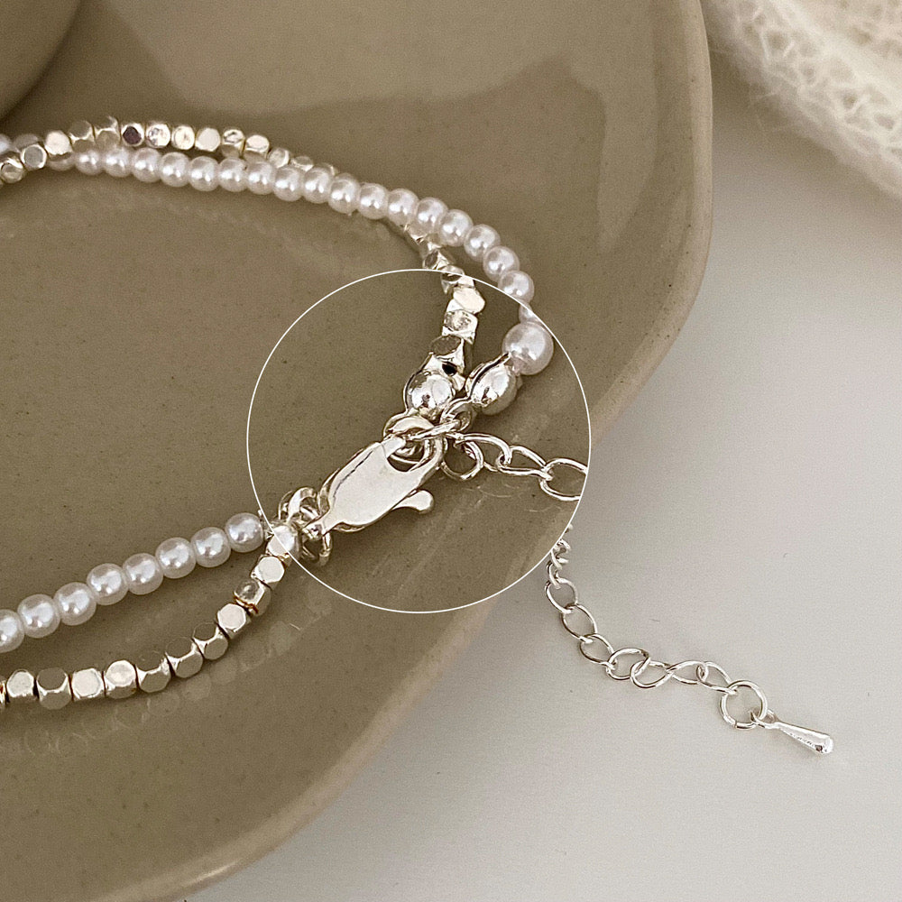 Twilight Twist - 14K silver plated double twisted chain necklace /bracelet with simulated pearls