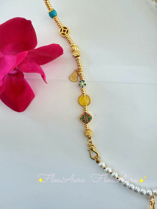 14K gold plated necklace with mother of pearl & sand gold pendant