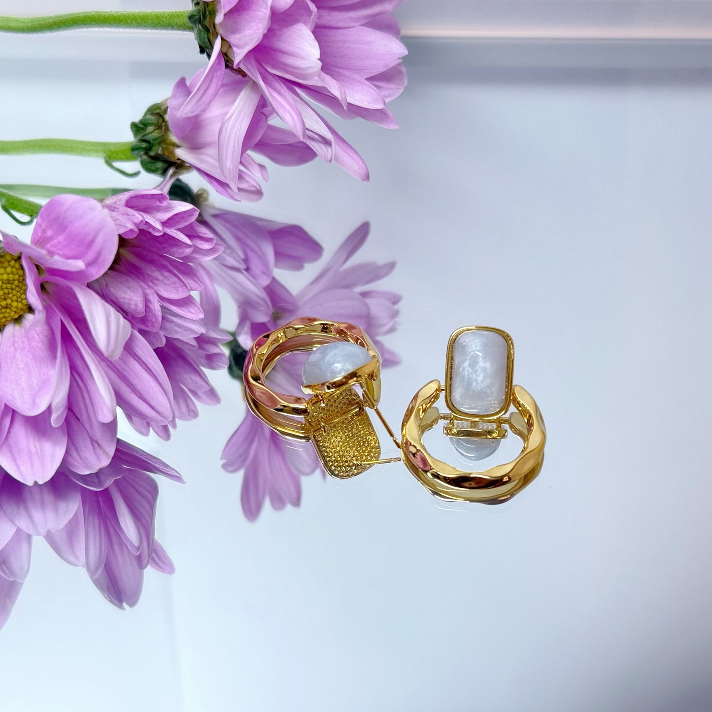 Luna Glow - 14K Gold Plated Pearl & Mother Of Pearl Circle Earrings