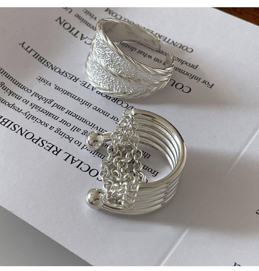 ripple ring -set of 2 S925 silver rings with chain ring and thick silver band