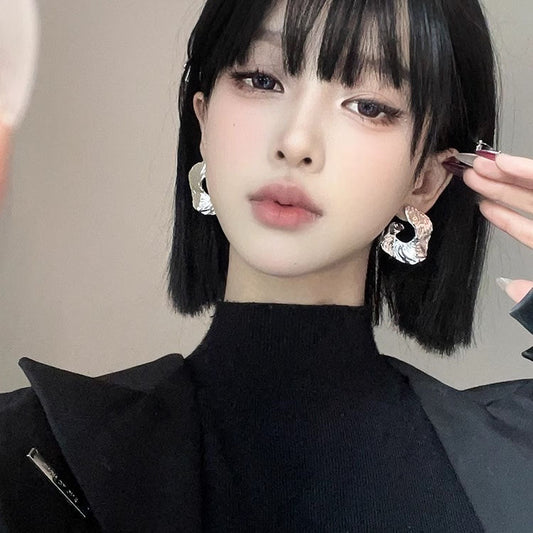 Ripple Bold - s925 silver large wave texture earrings minimalist & modern coll