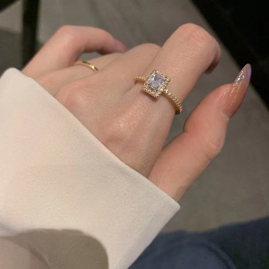 14K gold plated thin ring with white square simulated diamond Open Ring