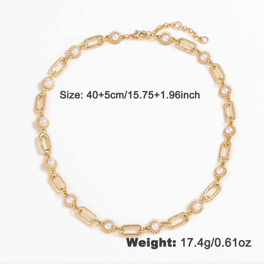 18K gold plated geometric rope chain necklace & Bracelet with Mother of pearl