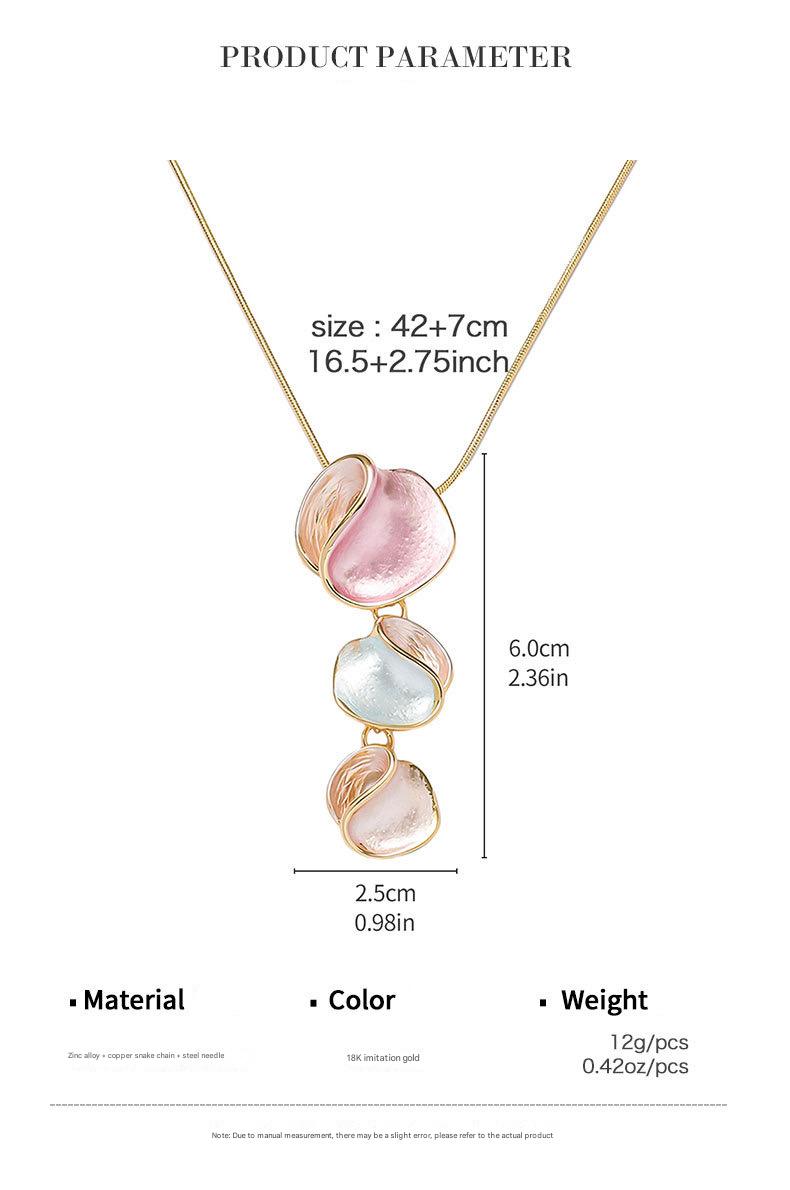 Women's spring and summer creative petal oil painting style French retro elegant special creative long necklace pendant