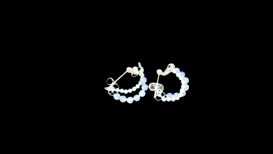 18K silver plated beaded blue and white stud earrings, Double Layer Beaded Stud Earrings