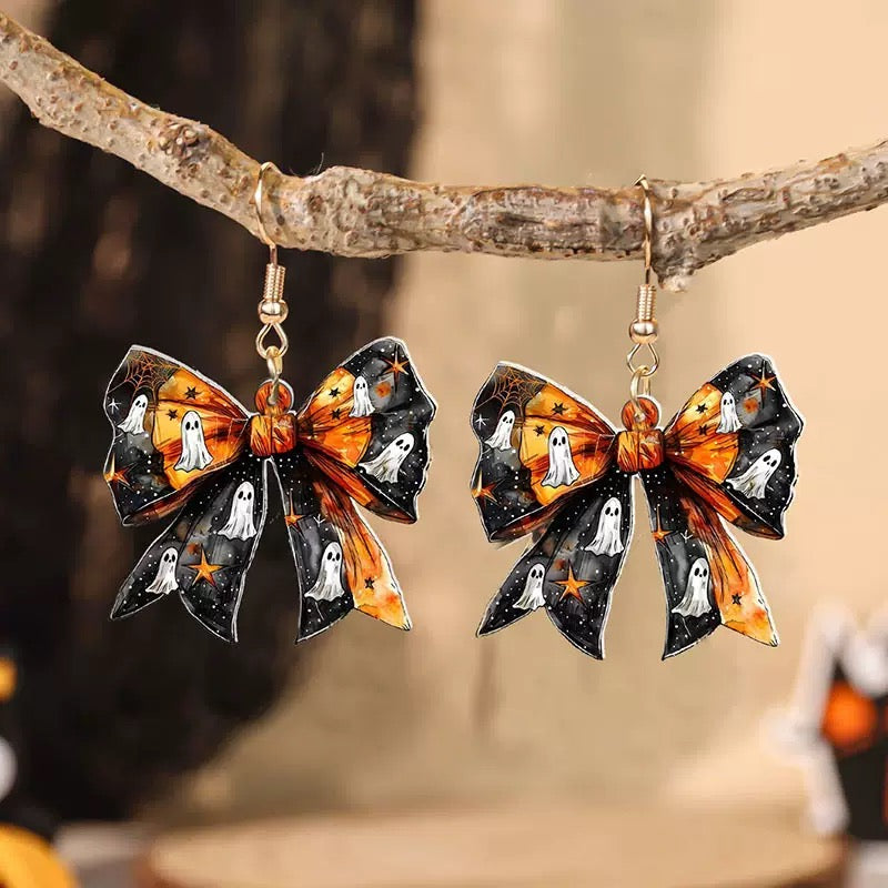 halloween gothic butterfly earrings and pumpkin earrings made of acrylic and aluminum alloy, spooky 