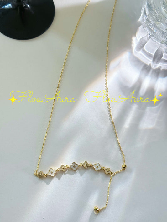 925 Sterling Silver micro bone Chain with four  leaf clover charm necklace 