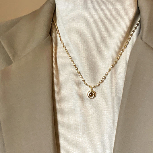 Set 2 piece Beaded and Mixed Link layered necklace with cat`s eye pendant