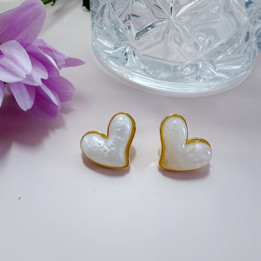 Cute heart shaped earrings  with Mother of pearl gold edged earrings 