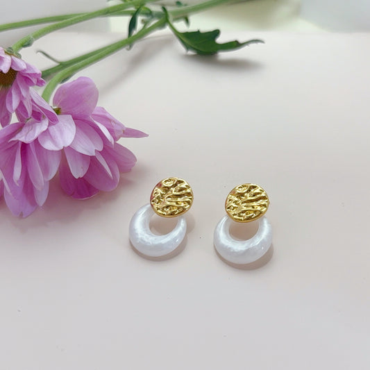 Gold Disc Earrings With Mother Of Pearl Hoop design