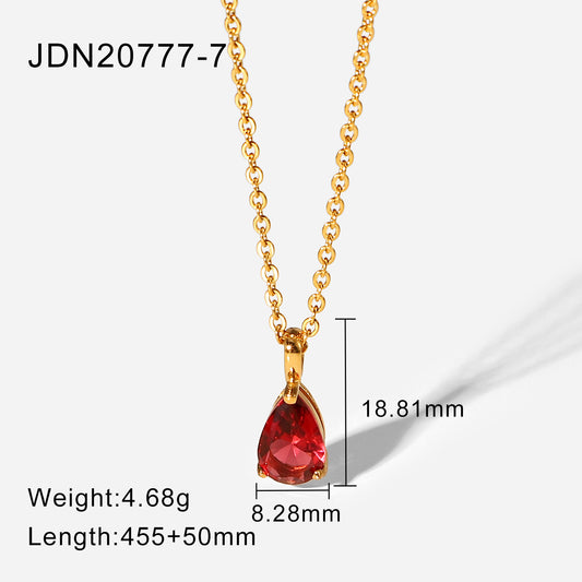Gold titanium chain Necklace with red crystal pendants 18K