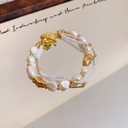 Golden Barroque Twist- Simulated  Baroque pearl wrap bracelet with Ot CLASP
