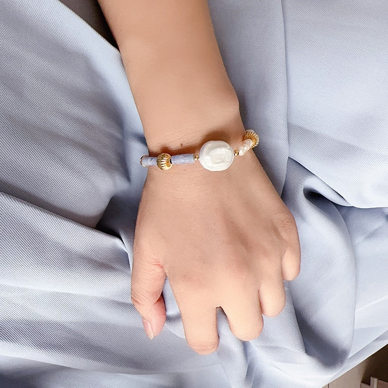  Freshwater Pearl &Blue Natural Stone Baroque Bracelet 
