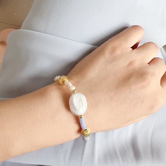  Freshwater Pearl &Blue Natural Stone Baroque Bracelet 