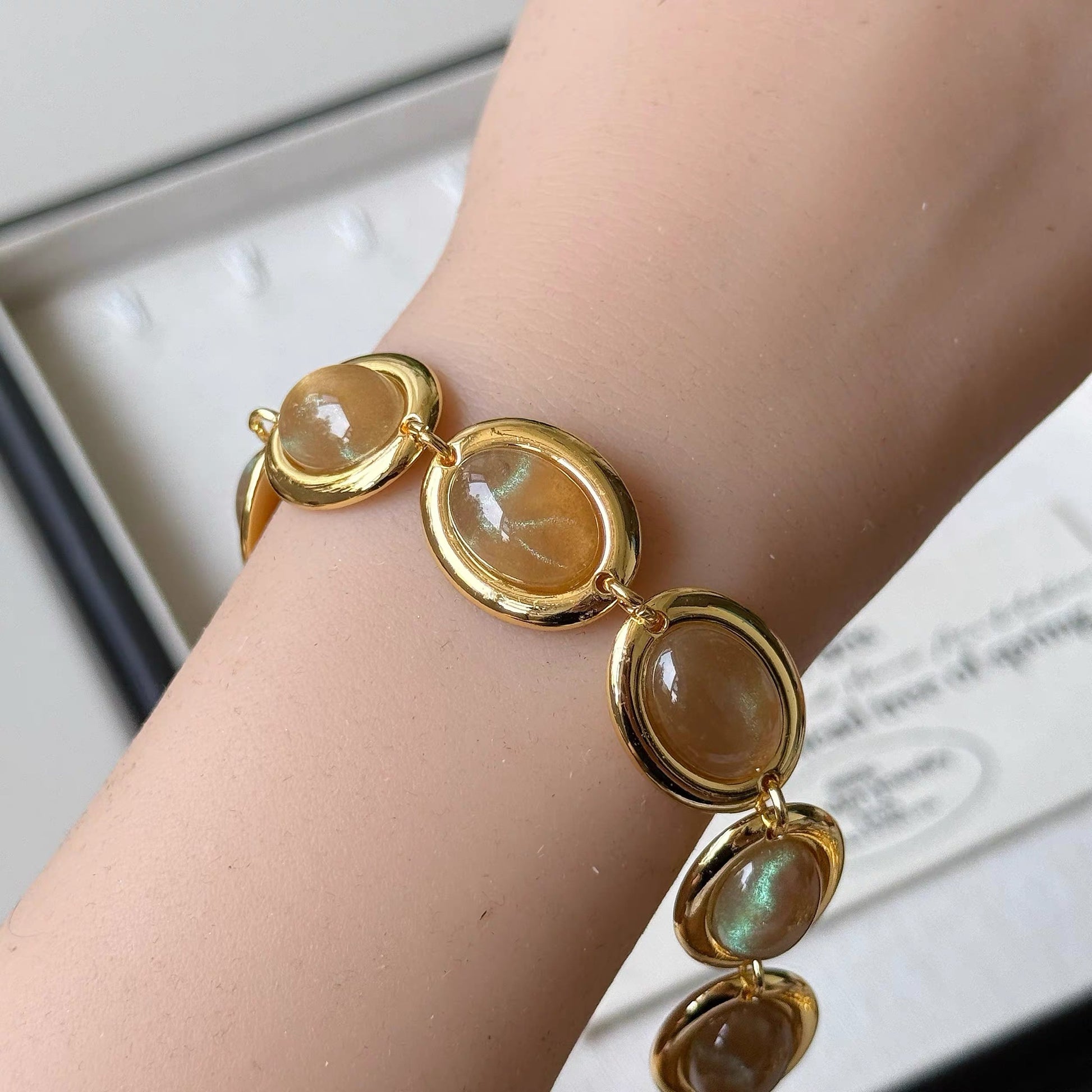 18K heavy gold plated vintage cat eye bracelet, Celeste Princess Collection 