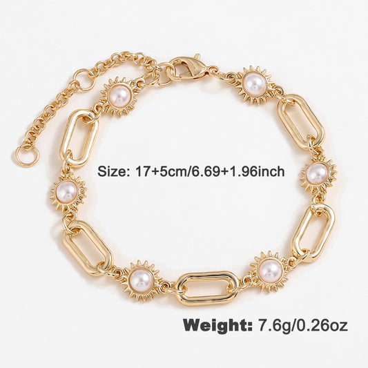 Women's summer bohemian personality unique temperament pearl geometric metal adjustable bracelet
