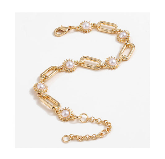 Women's summer bohemian personality unique temperament pearl geometric metal adjustable bracelet