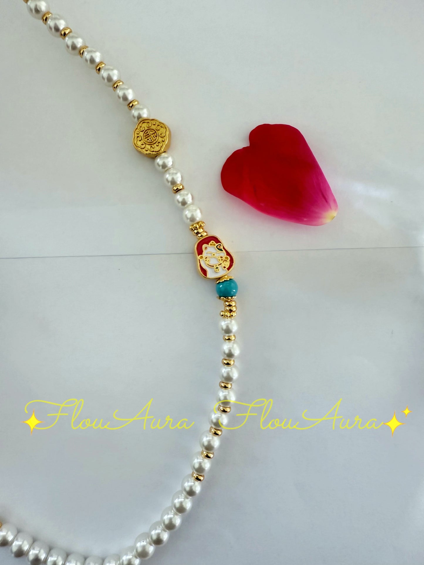 Lotus Glow - 14K gold plated  with mother of  pearl beaded necklace & sand gold pendant
