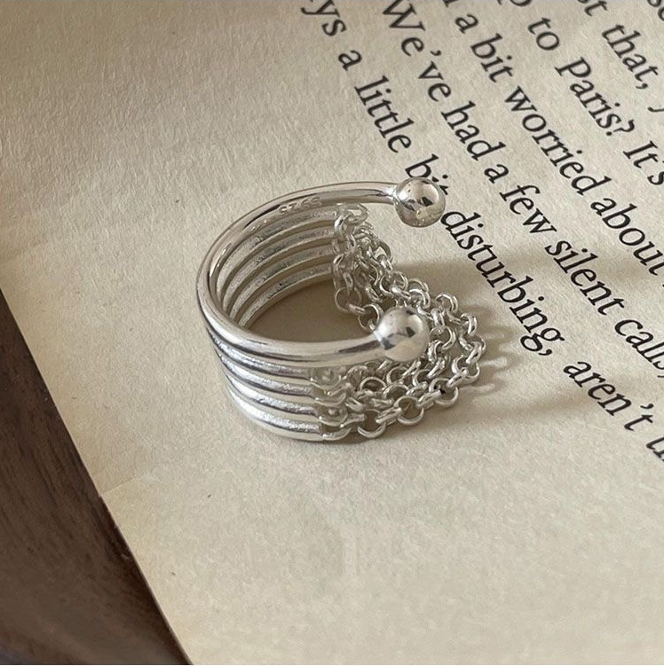 Minimal Link  -set of 2 S925 silver rings with chain ring and thick silver band 