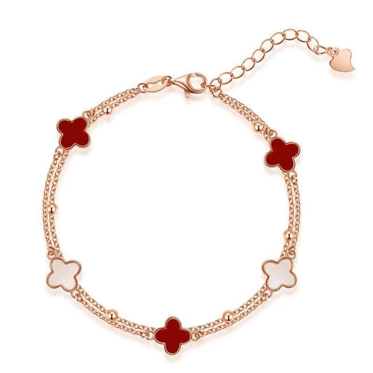 Women's sterling silver chain four-leaf clover bracelet flower elegant and exquisite couple girlfriends gift double layer bracelet