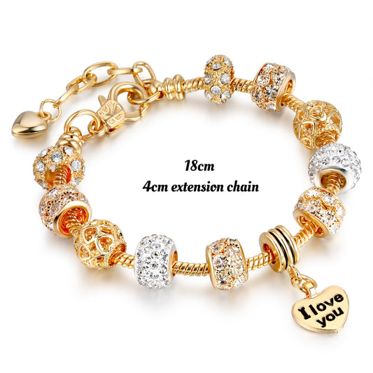 Women's love flower beaded metal bracelet can be adjusted by DIY