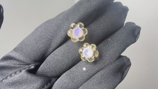 Colorful Transparent Flower Stud Earrings, Sweet Everyday Jewelry 18K Gold Plated 925 Sterling Silver, Hypoallergenic for Women