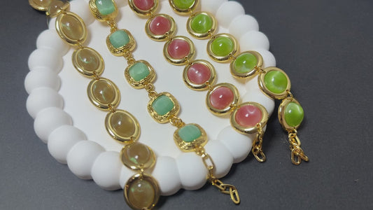 18K Gold Plated Vintage Cat Eye Bracelet, French Retro Elegant Jewelry for Women