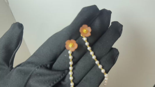 Pink Sakura Pearl Tassel Long Drop Earrings, 18K Gold Plated 925 Sterling Silver, Hypoallergenic Elegant Jewelry for Women