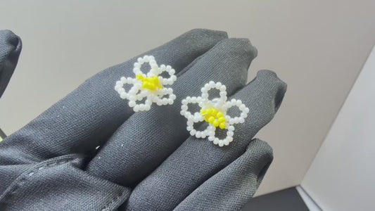 Summer Fresh Colorful Beaded Woven Hollow Flower Stud Earrings, 925 Sterling Silver, Hypoallergenic Cute Elegant Jewelry for Women