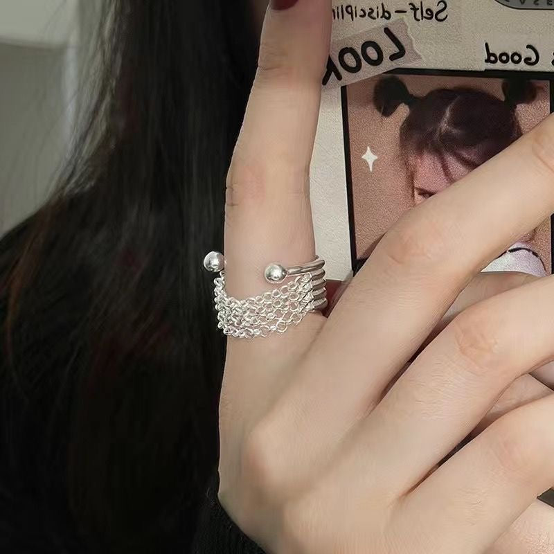 Minimal Link  -set of 2 S925 silver rings with chain ring and thick silver band 